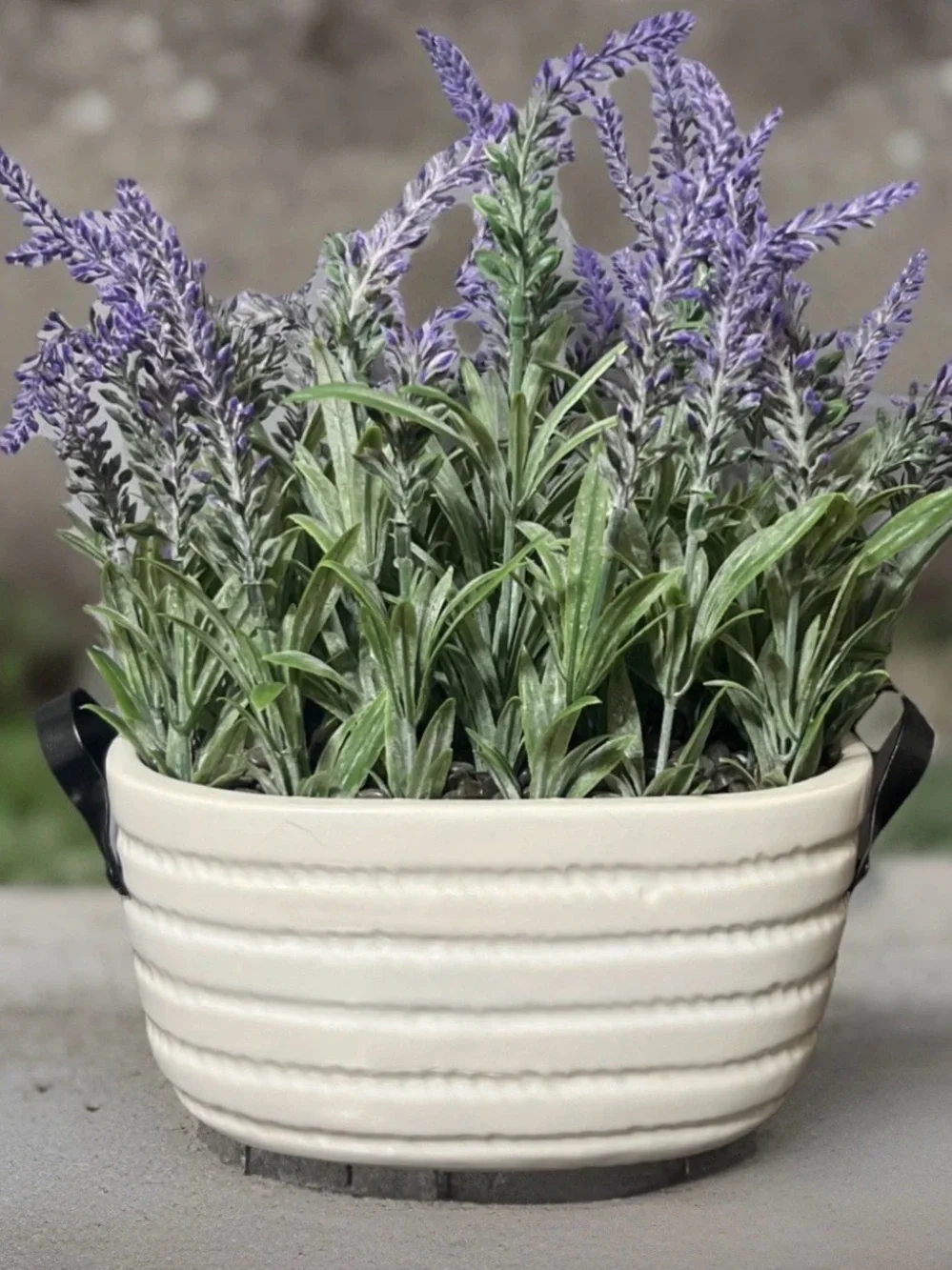 Lavender Faux Plant in Cream Ceramic Planter - Unbranded